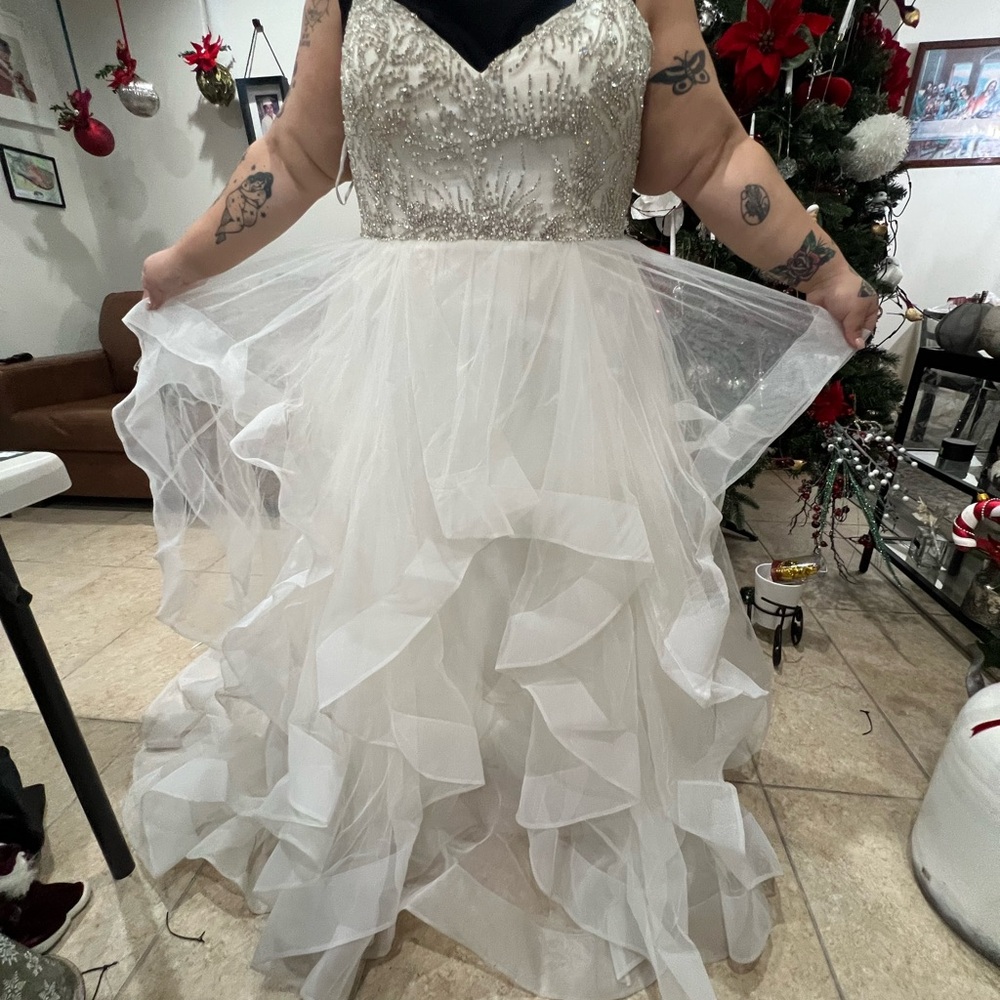 Plus Size Wedding Dress 22W David's Bridal Beaded Bodice & Tulle Skirt